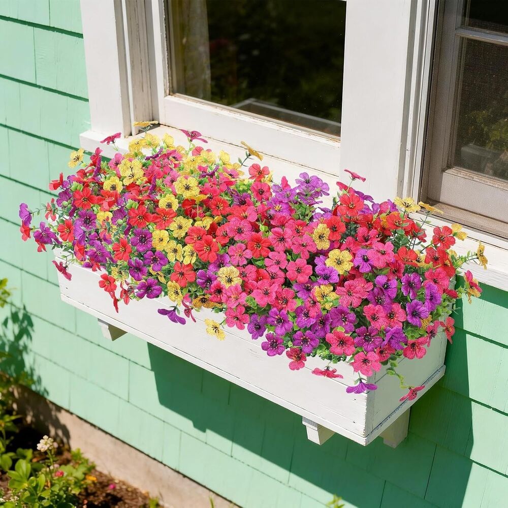 12 Bundles UV Resistant Artificial Outdoor Flowers Faux Plants Multicolor Decor - Picture 2 of 8